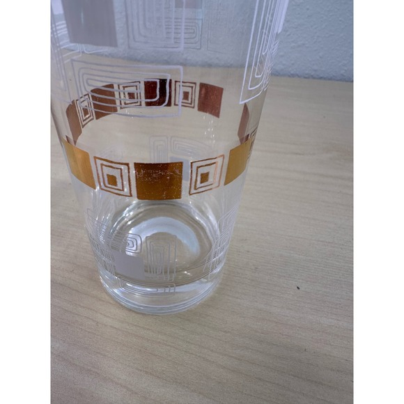 8 Vintage 1950's Block Geometric Tom Collins Glasses Gold Rim Metal Carrier - Picture 5 of 12